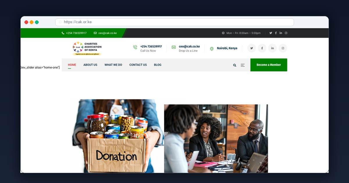 Charities Association of Kenya website portal homepage screenshot