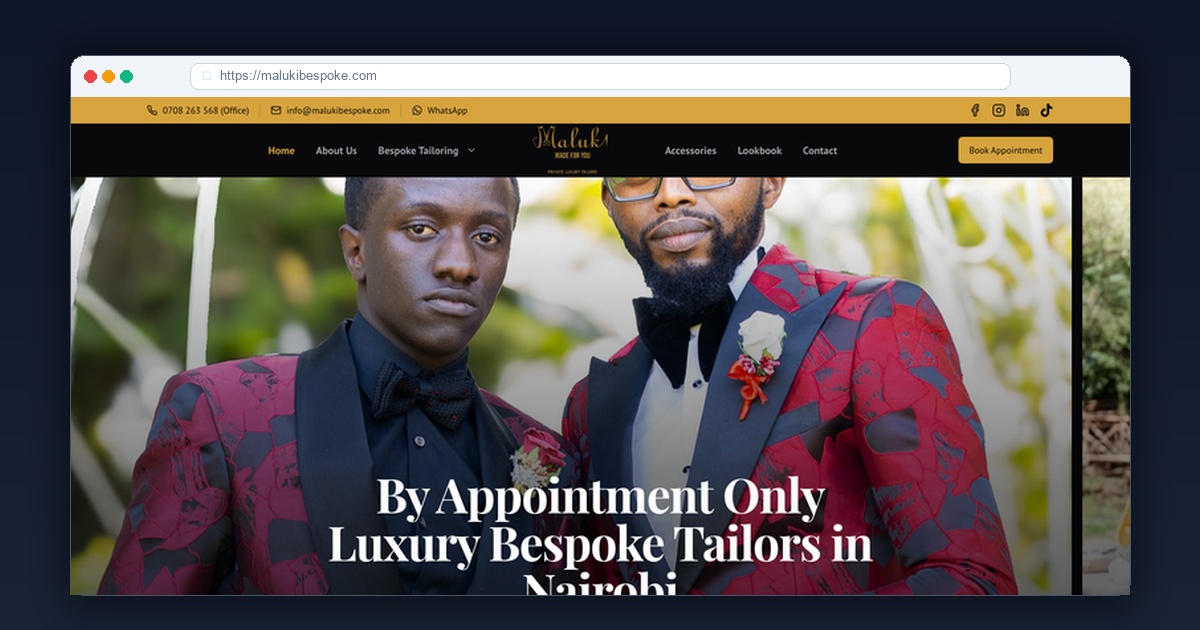 Maluki Bespoke luxury tailoring website homepage screenshot