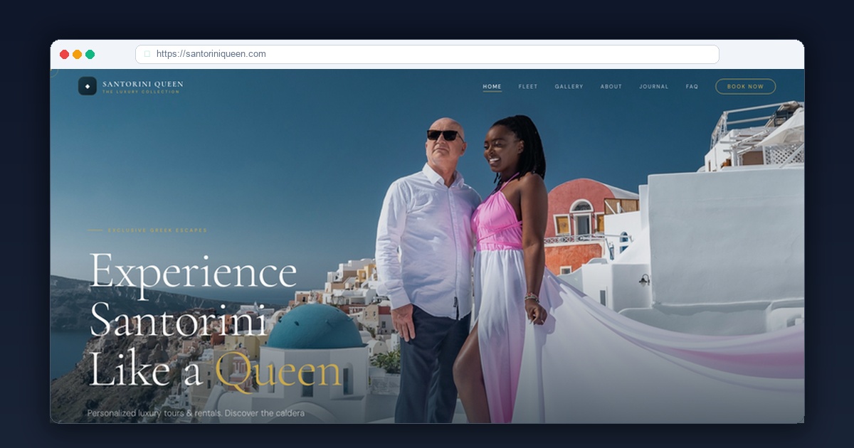 Santorini Queen luxury yacht charter website screenshot