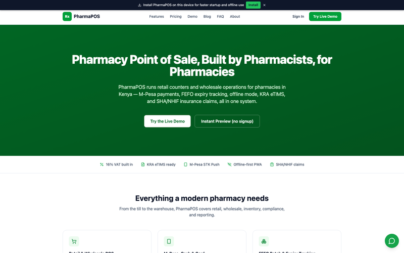 PharmaPOS Platform website — Healthcare SaaS UI Kit