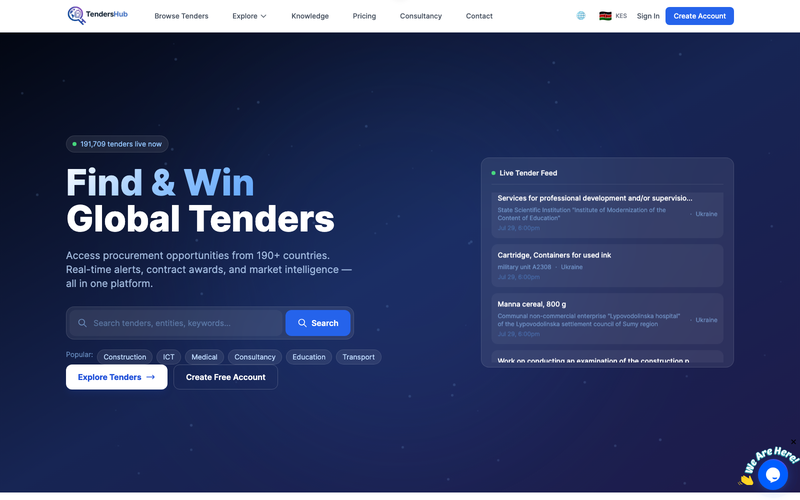 Tenders Access Hub website — B2B SaaS One-Pager