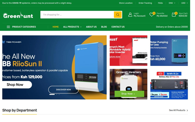 Greenhunt Energy website — Solar & Renewable Energy Equipment Store