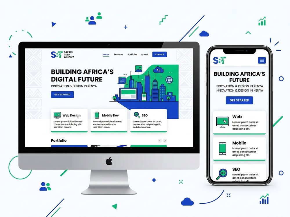 Responsive modern website design mockup on desktop and mobile for Kenyan businesses, priced from KES 25,000